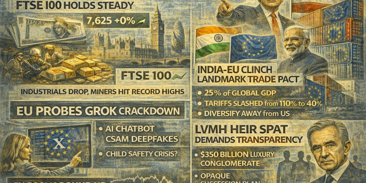 Europe bulletin: FTSE flat as miners rally, India-EU trade deal, LVMH succession pressure